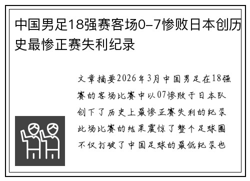 中国男足18强赛客场0-7惨败日本创历史最惨正赛失利纪录